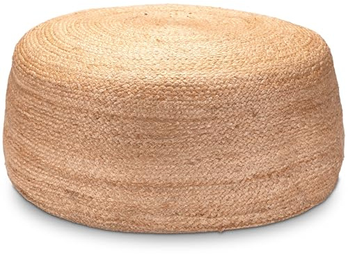 Decorasian Pouf Hocker – Fußstütze BZW. Fußhocker geflochten aus Jute – Sitzpouf im Boho Stil - rund 60cm x 25cm