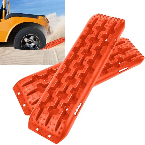 YUENFONG 2 Stück Sandbleche Anfahrhilfe mit Aufbewahrungstasche, Traktionsmatte Recovery Board 10T Last Traktionshilfe, Reifenleiter für Wohnmobil Geländewagen PKW, Orange