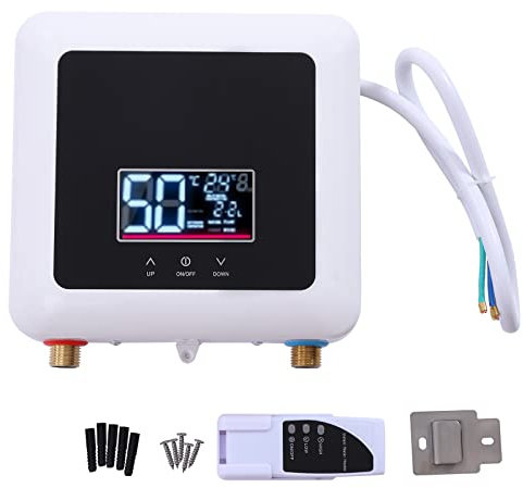 Mini Electric Water Heater, 7500W Instant Tankless Hot Water Heater with Digital Temperature Display and Touch/Remote Control Panel,Under Sink Water Heater for Kitchen Bathroom (White Black)