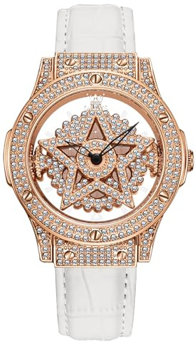 OLEVS Damklocka, handled diamant urtavla dam kvartsur, rostfritt stål mode nattlysande vattentät analog klocka för kvinnor, romantisk present till flickvän, 9938- Femstjärnig roséguld ansikte,