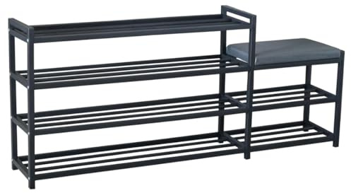 Maka Schuhregal Platzsparend, Schuhregal Mit Sitzbank Metall Schwarz, Shoe Rack Outdoor Wetterfest, Schuhbank mit Sitzfläche, Schuhbank Schwarz (Plus 128 cm)