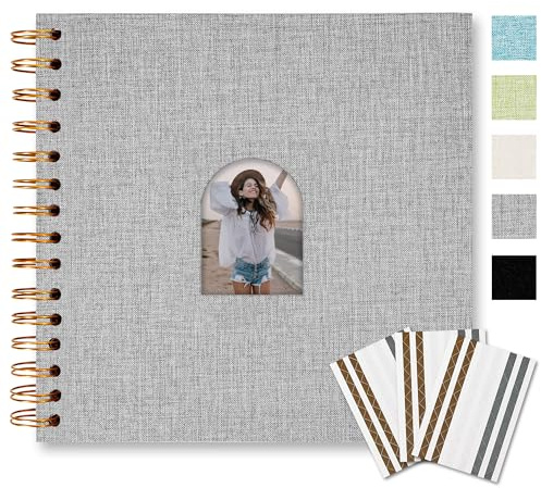 Vienrose DIY Scrapbook Album 20 x 20 cm Linen Arch Window Photo Album 40 Blank Pages Scrap Book Photo Albums for Wedding Baby Shower, Grey