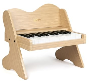 ZIPPY Clavier de Piano pour Enfants, 25 Touches, Volume réglable, Mini Instrument de Musique éducatif, Jouet en Bois pour Tout-Petits, Filles et garçons (Chêne)