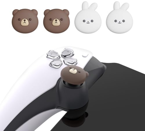PlayVital Thumb Grip Caps for PS Portal, Silicone Thumbsticks Grips Joystick Caps for PS Portal Remote Player - Chubby Bear & Smiley Bunny