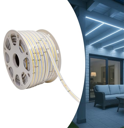 LED ATOMANT 10 Metri Striscia LED COB 220V, Luce Esterno 10W/m, IP67 Impermeabile, Bianco Freddo (6500K) 950LM/m, Taglio 16,5cm, Uso Diretto Senza Trasformatore, Con Spina Inclusa