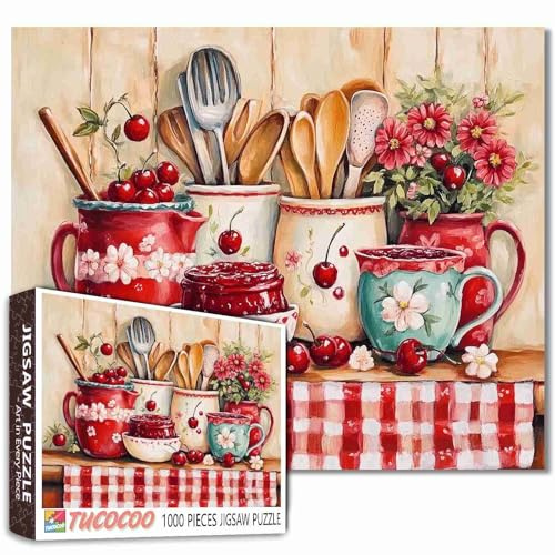 Puzzle vintage de 1000 pièces pour adultes - Ustensiles de cuisine - Jeu de puzzle stimulant pour la détente et le plaisir, parfait pour la maison ou comme cadeau