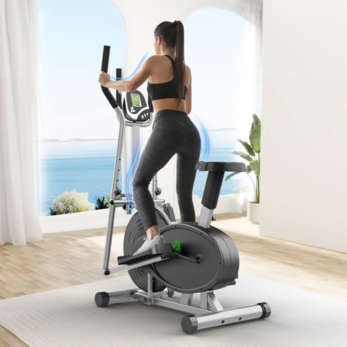 Yonisee 2 in 1 Crosstrainer für Zuhause mit Ergonomischem Sitz, bis 120 KG | Einstellbarem Widerstand, LCD-Monitor, Herzfrequenzsensor, Rutschfeste Trittstufe, Aerobic Ellipsentrainer Stepper