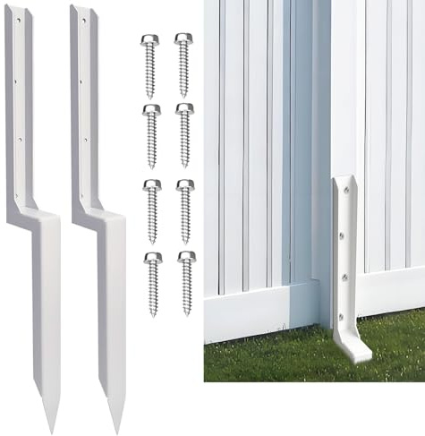 Fence Post Repair Stakes Kit – 1/8 Thickened Carbon Steel One-Piece Structure, Heavy Duty Ground Anchor Stake for Repairing or Reinforcing Broken/Leaning Privacy Fence & Mailbox Post, White, 2-Pack