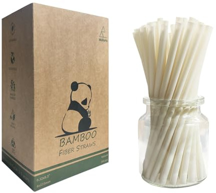 Compostable Bamboo Fiber Straws - 200 Pack, Eco Friendly Smoothies Giant Straw Made from Bamboo, Plastic-Free Jumbo Straws, 100% Plant Fiber Disposable Drinking Straw