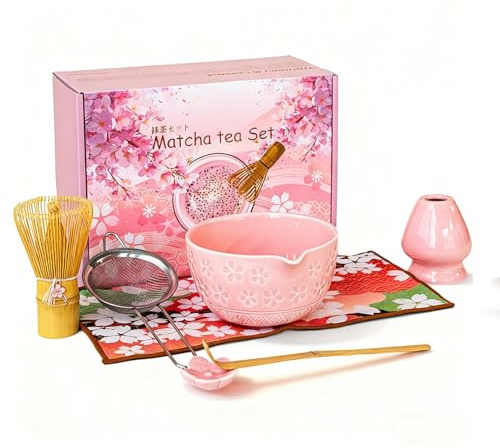 Matcha Kit - 7 piezas Te Matcha Kit Batidora de Matcha, Cuenco de Matcha, Cuchara, Colador, Portacucharas, Soporte para la Batidora, Ideal para Preparar Matcha y Ceremonias del té