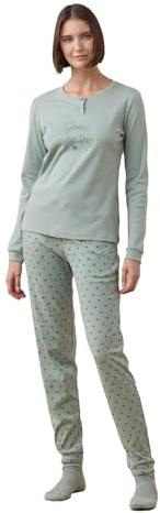 Noidinotte - Pigiama Donna Invernale in Caldo Cotone Articolo Morning. - L Verde