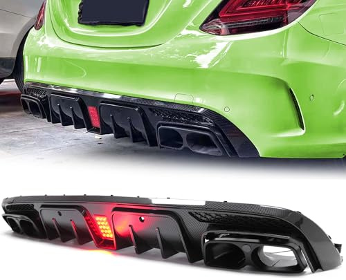 Heckdiffusor Diffusor + Auspuffblenden Carbon Look für Mercedes Benz C-Klasse W205 S205 AMG Line C43 AMG ab 2014 2015 2016 2017 Benzin
