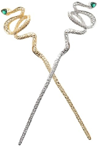 iplusmile Lot de 2 Bâtonnets à Cheveux Serpent en Alliage de Zinc Strass, Taille Unique, pour Cheveux Longs et Chignons, Accessoires Coiffure Chinois Élégants pour Femme et Occasions