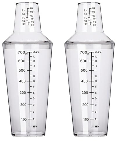 Juego de 2 cocteleras de plástico, mezclador de bebidas manual, vaso mezclador para té de burbujas con báscula, botella mezcladora de vino transparente de 700 ml, juego de bar