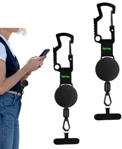Genérico 2PCS Retráctil Antirrobo Cuerda para Movil, 20,5-65cm Soporte De Teléfono Antirrobo Retráctil, Correa para Teléfono Celular con Mosquetón, Cuerda Movil Colgar, para Senderismo Aire Libre