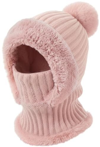 DRESHOW Vintermössa med Halsvärmare för Kvinnor Stickad Balaclava-huva Vindskyddad Balaclava med Pompom för Vinteraktiviteter Utomhus