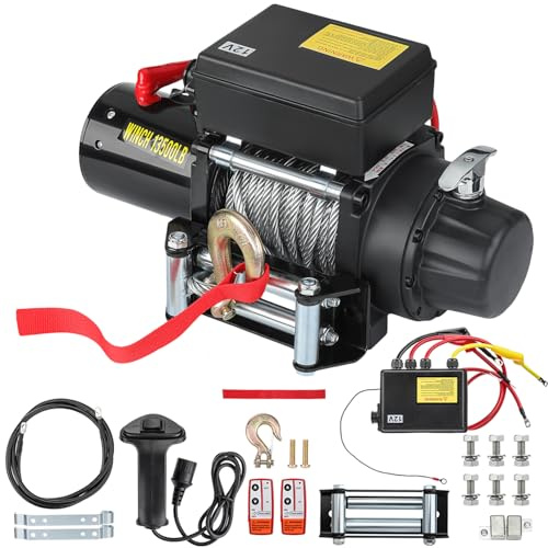 GEARMONSTER Verricello elettrico 12 V DC, 6125 kg/13500 LB, forza di trazione, ideale per ATV, quad e fuoristrada, struttura robusta, corda in acciaio e telecomando via cavo