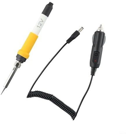 Soldador de coche de 12 V CC 60 W, núcleo de calefacción de cerámica, mango de silicona con aislamiento térmico, compacto y ligero para reparación de cableado al aire libre
