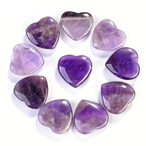 Teron 10 piezas de piedra natural corazón cristal pulido palma piedra rosa cuarzo amor curación piedras preciosas púrpura