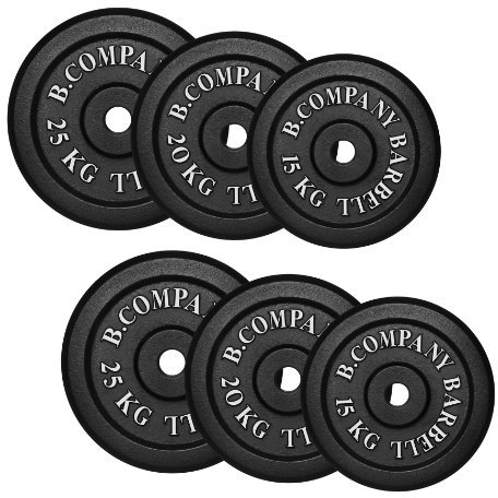 Bad Company Hantelscheiben aus Gusseisen I Gewichtsscheiben 30/31 mm für das Hanteltraining I 120 kg (2 x 15 kg, 2 x 20 kg, 2 x 25 kg)