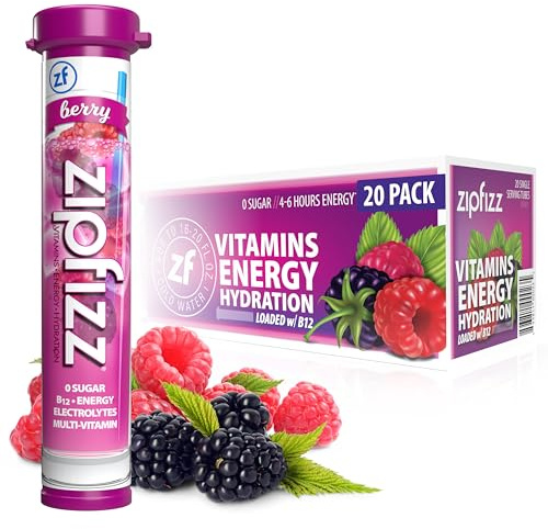 Zipfizz Energy Drink Powder, 20 Pack Electrolyte Mix with B12 - Berry