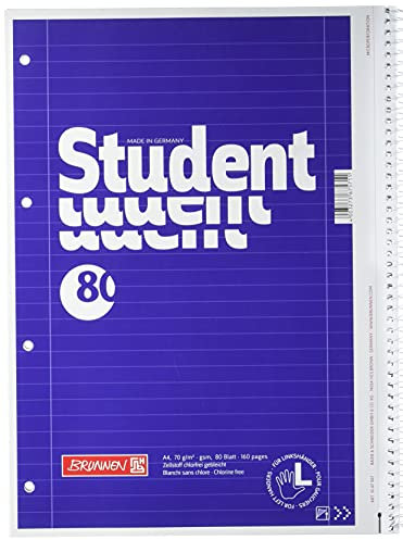 BRUNNEN Collegeblock Student Linkshänder | A4, Lineatur 27, 80 Blatt, blau