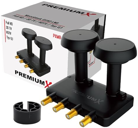 Premium X Monoblock Quad LNB - 4Fach - für 4 Teilnehmer - 4K Full HD - mit Wetterschutz für Satellitenschüssel Astra 19,2° Hotbird 13° Digital TV Fernseher Receiver - Schwarz