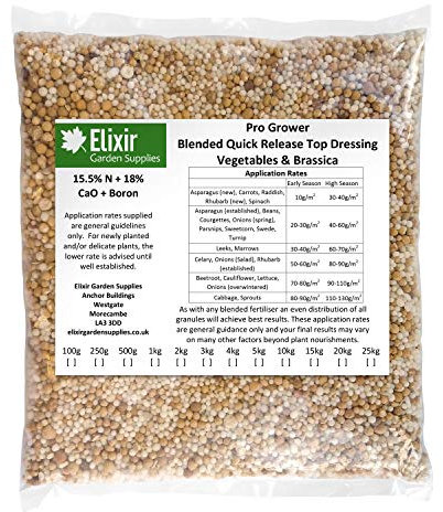 Elixir Gardens | Vegetable & Brassica Granular Fertiliser | Calcium + Nitrate + Boron | Quick Release | NPK 15.5% N - 18% CaO + Boron | 250g-25kg in Bag or Tub | Treats Upto 500sqm | 5kg Tub