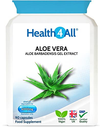 Health4All Aloe Vera Gel Extract 6000mg 90 Capsules, Digestive Health Detox Supplement, Support for Leaky Gut, Acid-Alkaline and pH Balance, Pure Vegan Cleanse Capsules (not Tablets) | Made in UK