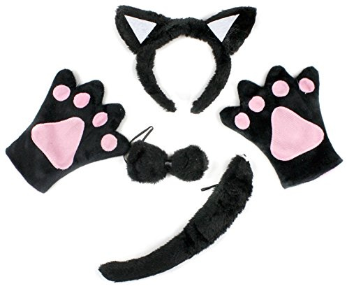 Petitebelle pannband fluga svanshandskar 4 st barnkostym 1-5 år (svart katt, en storlek)