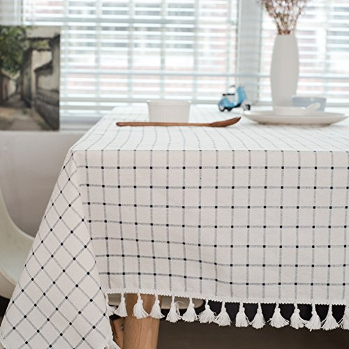 meioro Tovaglia Bianca e Blu Tovaglie Azzurra Tovaglia in Cotone e Cotone Fresco e Artistico Tovagliette rettangolari da Caffé Tovaglie da tavola Resistenti alla Polvere (100×140cm)