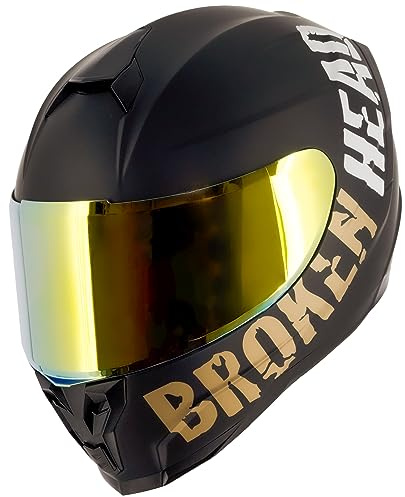 Broken Head Motorradhelm BeProud Sport Gold + Gold Verspiegeltes & Klares Visier - Integralhelm Matt-Schwarz