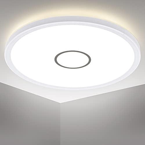 B.K.Licht - LED Deckenlampe mit indirektem Licht, ultraflach, neutralweiße Lichtfarbe, LED Panel, Deckenleuchte, Lampe, Wohnzimmerlampe, Schlafzimmerlampe, Küchenlampe, 29,3x2,8 cm, Weiß