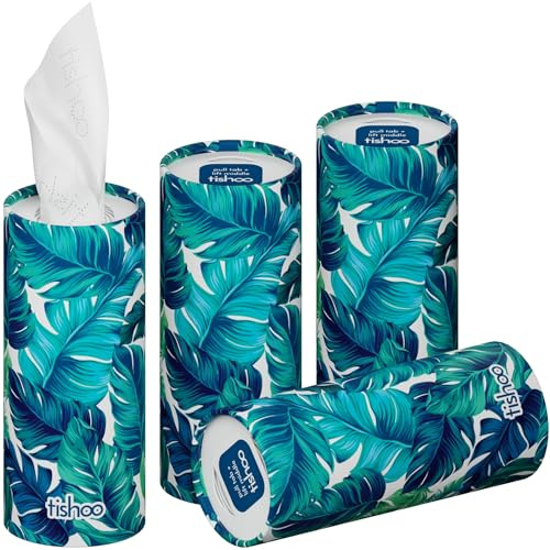 tishoo Fazzoletti Ultra Luxury a 4 Veli con Acido Ialuronico | per Porta Bicchieri Auto, Casa e Viaggio | 4 Tubi x 40 Fogli | Green/Leaves