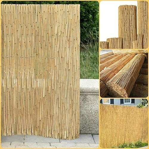 FlickBuyz Natural Peeled Reed Fence Wooden Garden Screen Bamboo Fencing Privacy Panel Roll Wind/Sun Protection (1.5m x 4m)