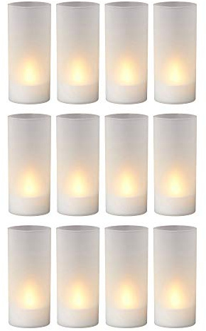 12er Set LED Windlicht inkl. Batterie weiß Deko Kerze Timer Garten Gastronomie Flammenflackern Teelichter (12 x LED Windlicht)