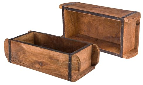 BigDean 2x Ziegelform 32x14x9 cm Vintage Holzkiste mit Metallbeschlägen | Ordnungsbox Allzweckkiste - Handmade - Nachbau aus Altholz - Jedes Stück ein Unikat