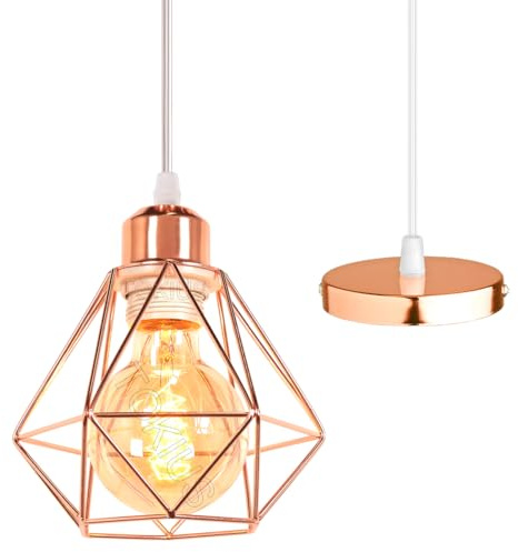 TOKIUS Retro Hängelampe 16CM Vintage 1-flammige Pendelleuchte im Industrial Design E27 Fassung Eisen Käfig Lampenschirm Industrie Lampe Roségold Hängeleuchte für Flur Küche Schlafzimmer Cafe