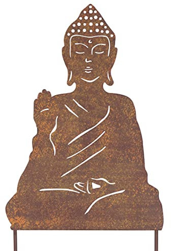 K&L Wall Art Plaque en métal vintage Décoration de jardin aspect rouille en métal durable Toute l'année (Bouddha vernis effet patiné)