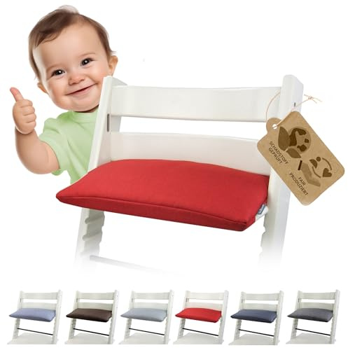 BambiniWelt Ersatzbezug Tripp Trapp – Sitzkissen komp. mit Stokke Hochstuhl, 1-teilig, gepolstert & waschbar, Auflage mit Klettverschluss für Kinderstuhl Mod. 3 (1-teilig meliert rot)