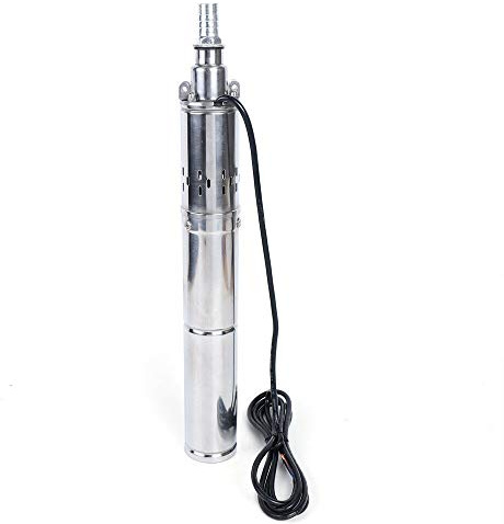 Pompe à Eau Solaire DC 24V 370W Submersible Pompe de Puits Inox 2m³/H MAX 65m Puits Profond Solaire Submersible