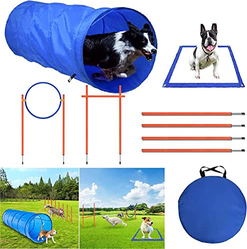 ACXIN Agility-Ausrüstungsset für Hunde Hindernisse mit Hundetunnel Stangen, Sprungring Hürdenstange Höhenverstellbar Agility-Set für Hunde interessante Spiele Pausenfeld