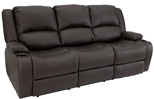 RecPro RV 80 Powered Triple Recliner Sofa & Drop-Down Console | Wall Hugger Seats | Ultrafabrics Brisa (Coffee Bean)
