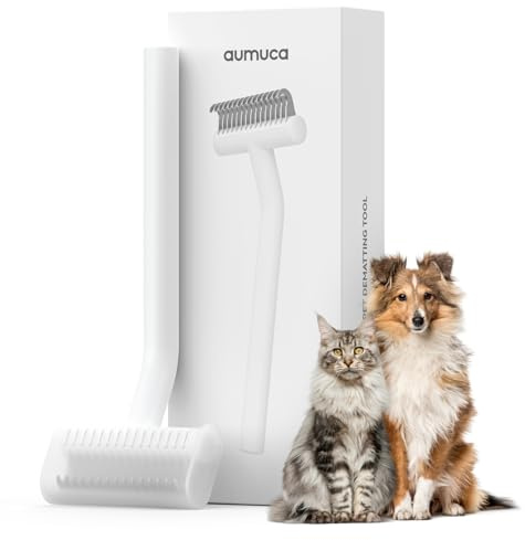 aumuca Undercoat Rake for Dogs & Cats – Deshedder & Grooming Brush – Dog Brush & Cat Brush for Long or Short Hair – Dematting Comb for Matted Fur, Kitten, Puppy, Rabbit, Horse