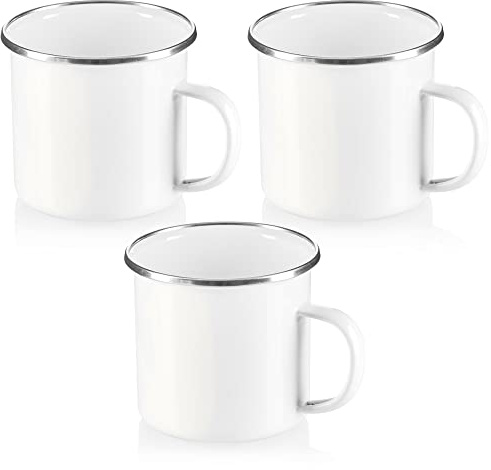 com-four® 3x Emaille-Becher, Trinkbecher aus emaliertem Edelstahl, Teepott | Kaffeetasse für Outdoor und Camping - 3-teiliges Becherset - spülmaschinengeeignet