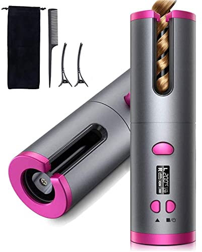 Cordless Curling Iron - Automatic Hair Curler with Built-in Rechargeable Battery, 6 Adjustable Temperature Setting Ceramic Professional Hair Curler for Long & Short Hair Stylingtyling