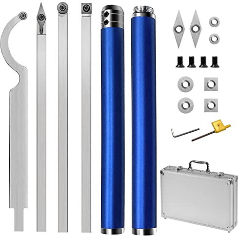 21 Pcs Drechseleisen Set, Wendeplatten für Drehmeißel, 4 Schwanenhals/Vierkant/Diamantform/Rund Drechselmess mit Abnehmbarem Aluminiumgriff und Ersatzteile, Für Drechselbank Schnitzholz (Blau)