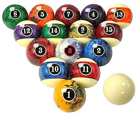 MoyanSuper Marble Swirl Style Pool Balls Set Professional 2 1/4-Inch Billiard Balls for Pool Table Complete 16-Piece Regulation Pool Ball Set