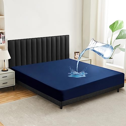 mafudoxi Matratzenschoner Wasserdicht 90x200cm, Inkontinenz Spannbettlaken, Atmungsaktiv Matratzenschutz Bettlaken, Nässeschutz Spannbetttücher, Inkontinenzunterlage Waschbar bei 60° - Dunkelblau