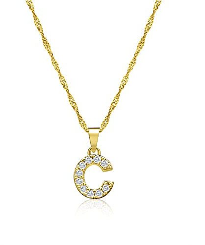 Zelaro Halskette Damen mit Buchstaben | Kette Gold & Kette Silber mit Zirkonia Buchstaben Anhänger Kette mit Buchstaben Geschenk für Frauen Geburtstag | Verstellbare Halskette in Gold